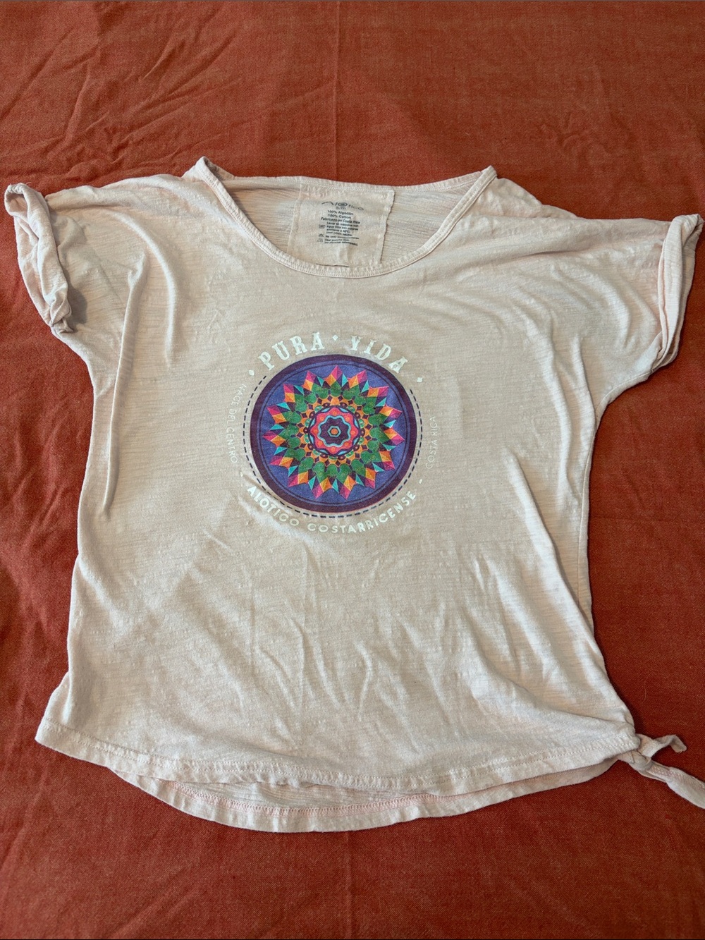 Pura Vida Pale Pink Short Sleeve Tee with Colorful Mandala Graphic